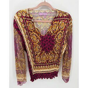 Women's Sheer Bohemian V-Neck Blouse W/ Embellished Sleeves